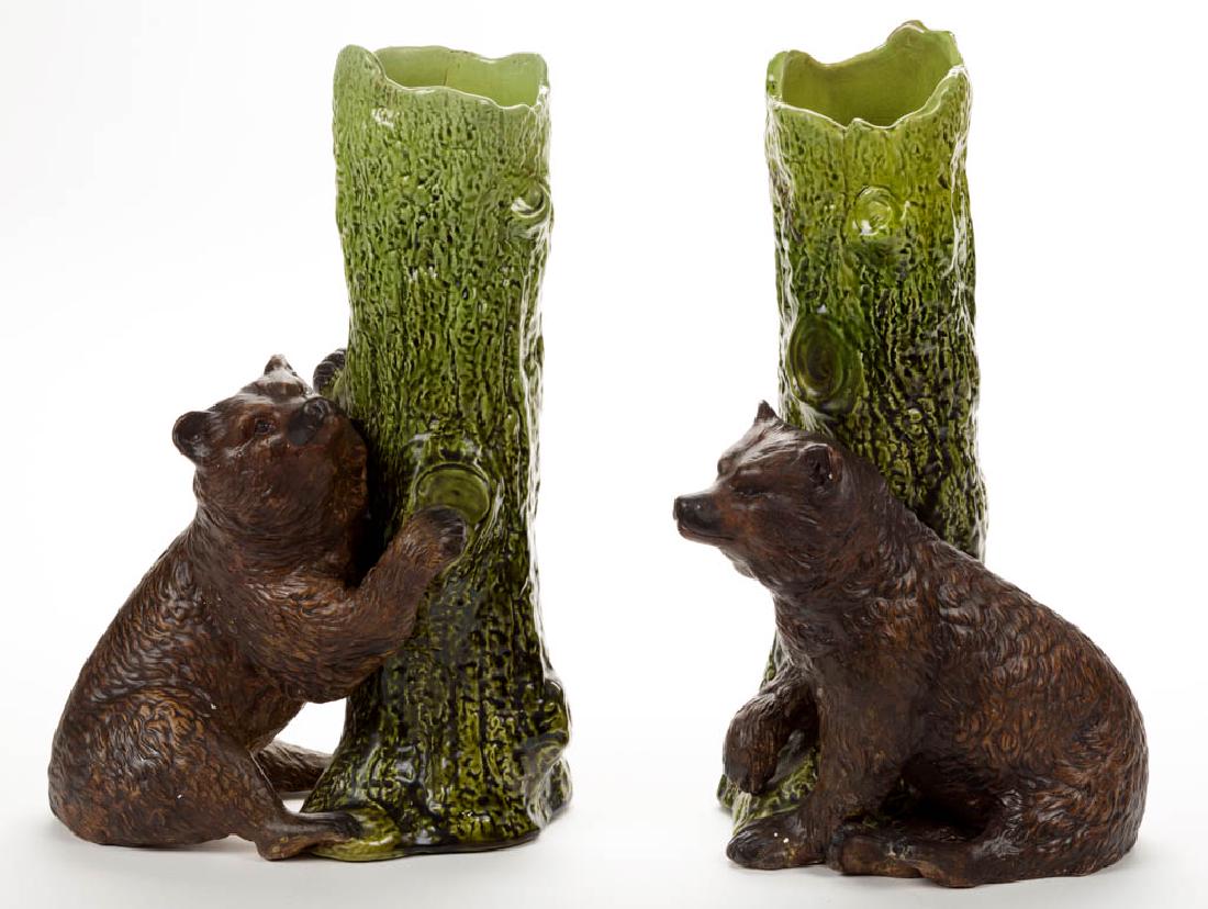 ENGLISH BRETBY MAJOLICA CERAMIC PAIR OF BEAR VASES (1 of 5)