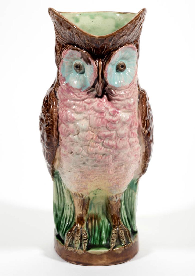 ENGLISH MAJOLICA LARGE CERAMIC OWL PITCHER (1 of 2)