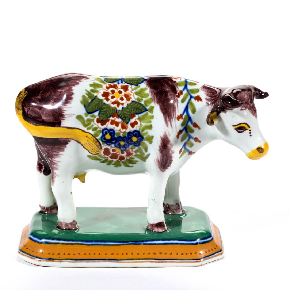 FRENCH FAIENCE / MAJOLICA CERAMIC COW FIGURE (1 of 3)