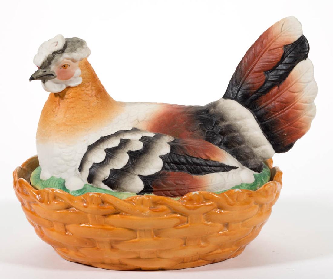 ENGLISH DRY-BODIED CERAMIC HEN ON NEST (1 of 2)