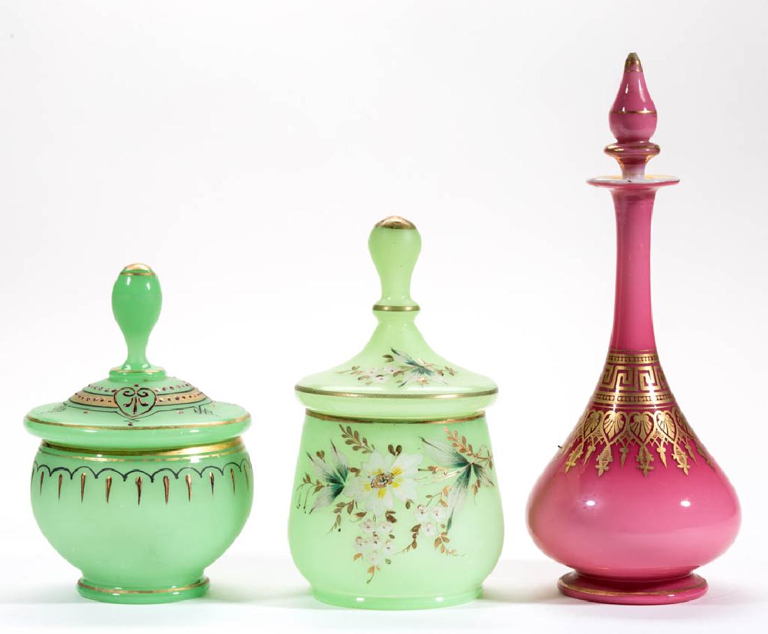 ASSORTED OPALINE / CASED DRESSER ARTICLES, LOT OF THREE (1 of 1)