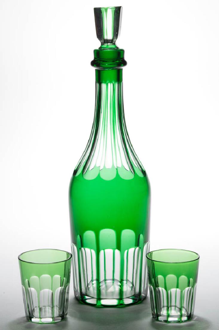 CUT OVERLAY FLUTE WHISKEY DECANTER AND TWO SHOT GLASSES (1 of 1)