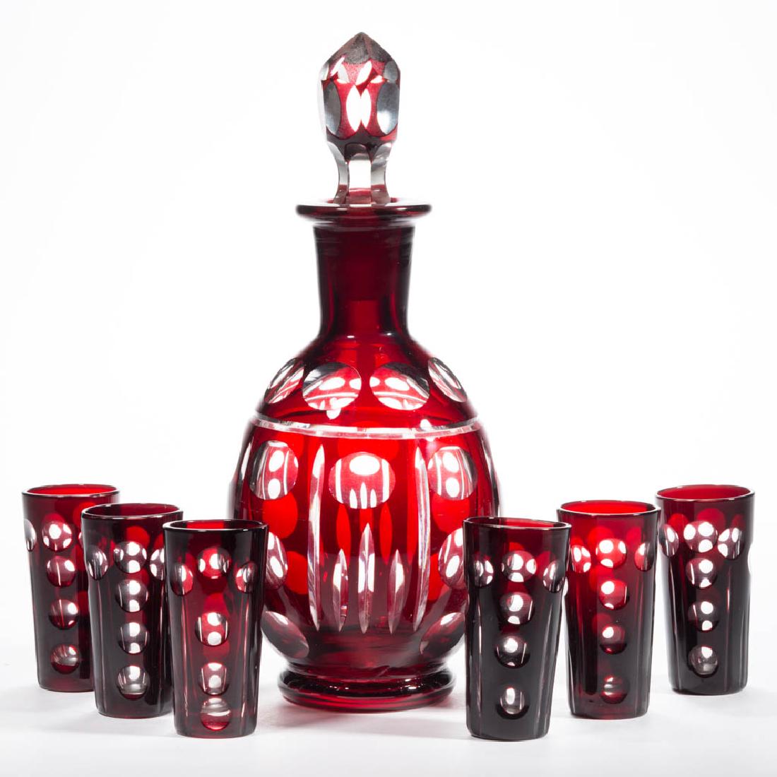 CUT OVERLAY PUNTY AND GROOVE SEVEN-PIECE LIQUOR SET (1 of 1)