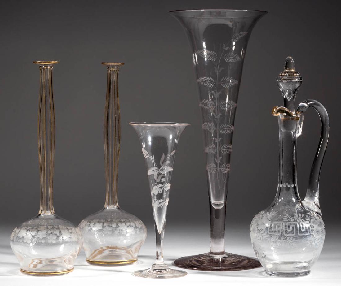 ASSORTED BLOWN AND ENGRAVED ARTICLES, LOT OF FIVE (1 of 1)