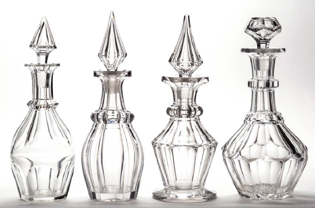 ASSORTED CUT BROAD FLUTE DECANTERS, LOT OF FOUR (1 of 1)