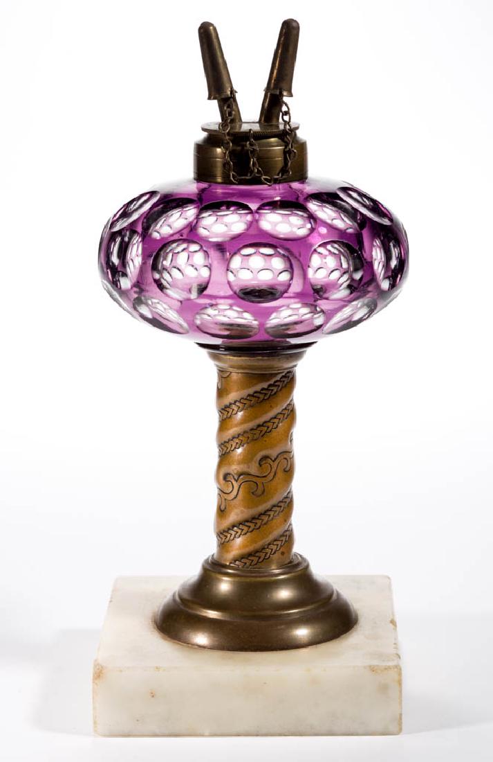 CUT OVERLAY PUNTY KEROSENE STAND LAMP (1 of 1)