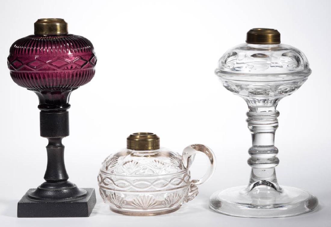 ASSORTED BLOWN-MOLDED AND PRESSED KEROSENE LAMPS, LOT (1 of 1)