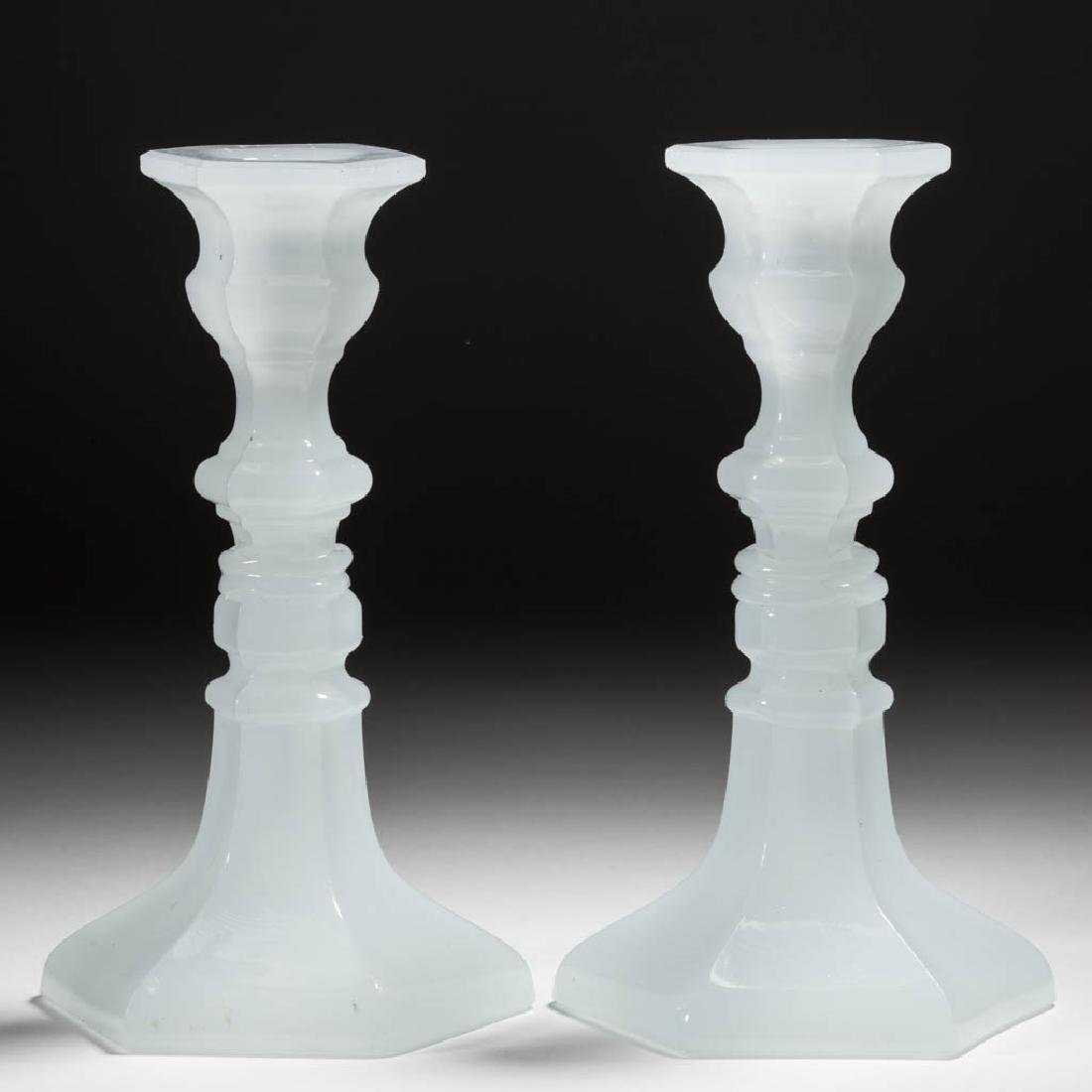 PRESSED HEXAGONAL PAIR OF CANDLESTICKS (1 of 1)