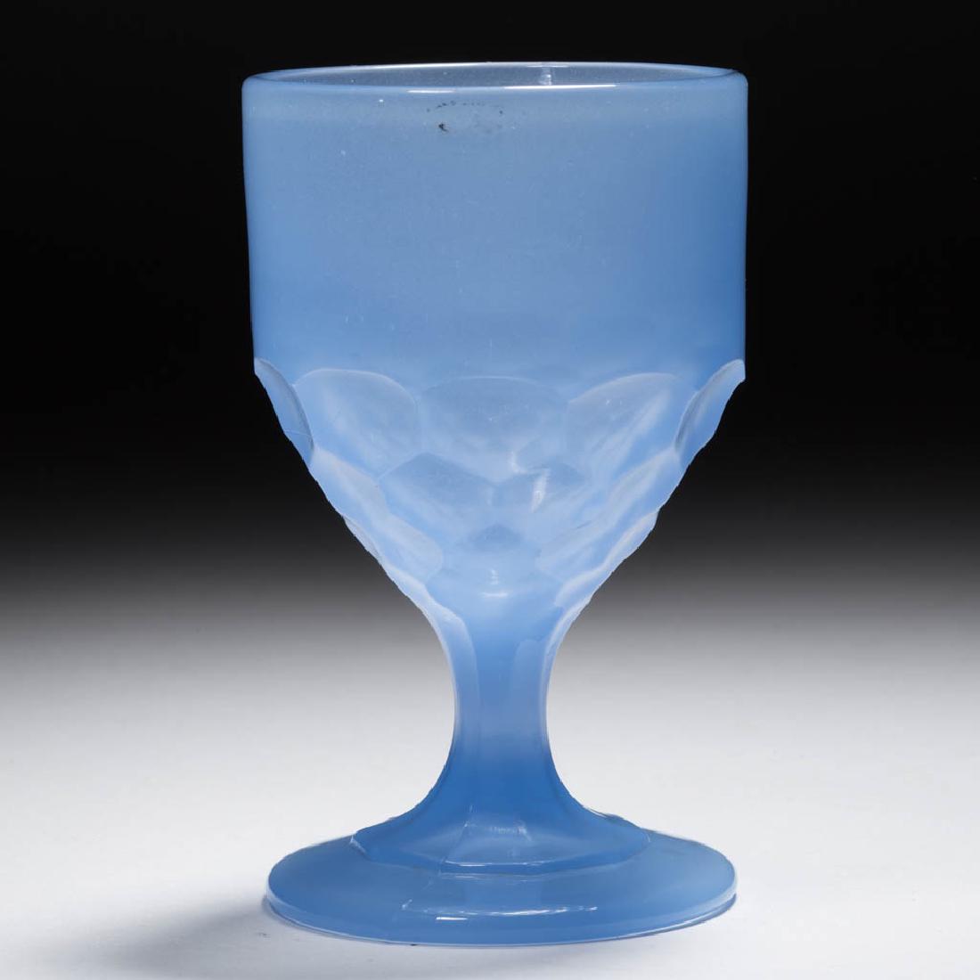 NEW YORK HONEYCOMB / UTICA EGG CUP / POMADE: NEW YORK HONEYCOMB / UTICA EGG CUP / POMADE, translucent cornflower blue. Boston & Sandwich Glass Co. 1850-1870. 4 1/4" H, 2 1/2" D, 2 1/2 "D foot.Undamaged.Literature: Parallels Barlow/Kaiser - The G