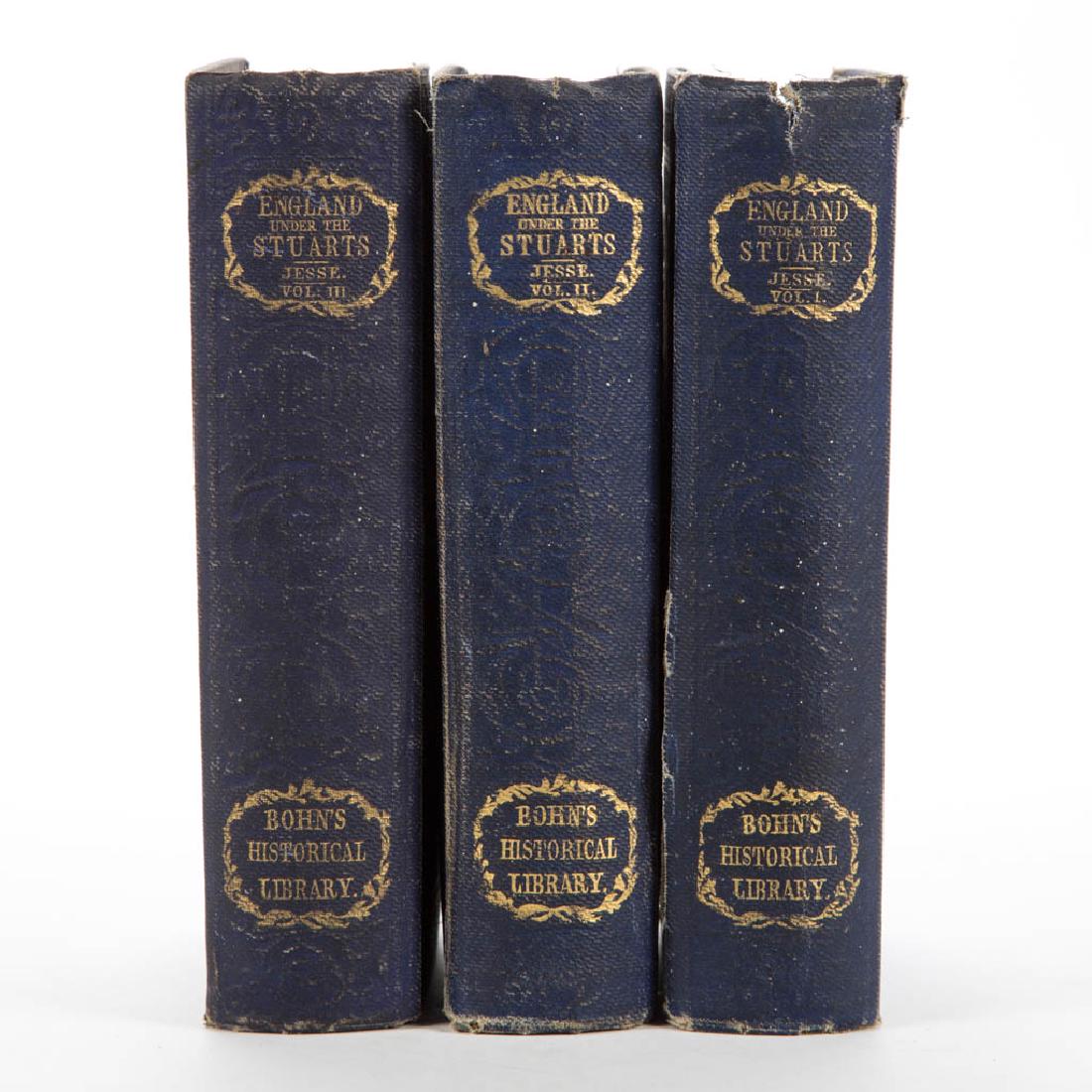 ENGLISH HISTORICAL LEGAL VOLUMES, SET OF THREE: ENGLISH HISTORICAL LEGAL VOLUMES, SET OF THREE, John Heneage Jesse, "Memoirs of the Court of England during the Reign of the Stuarts, including the Protectorate", 1857, Henry G. Bohn, in three volumes