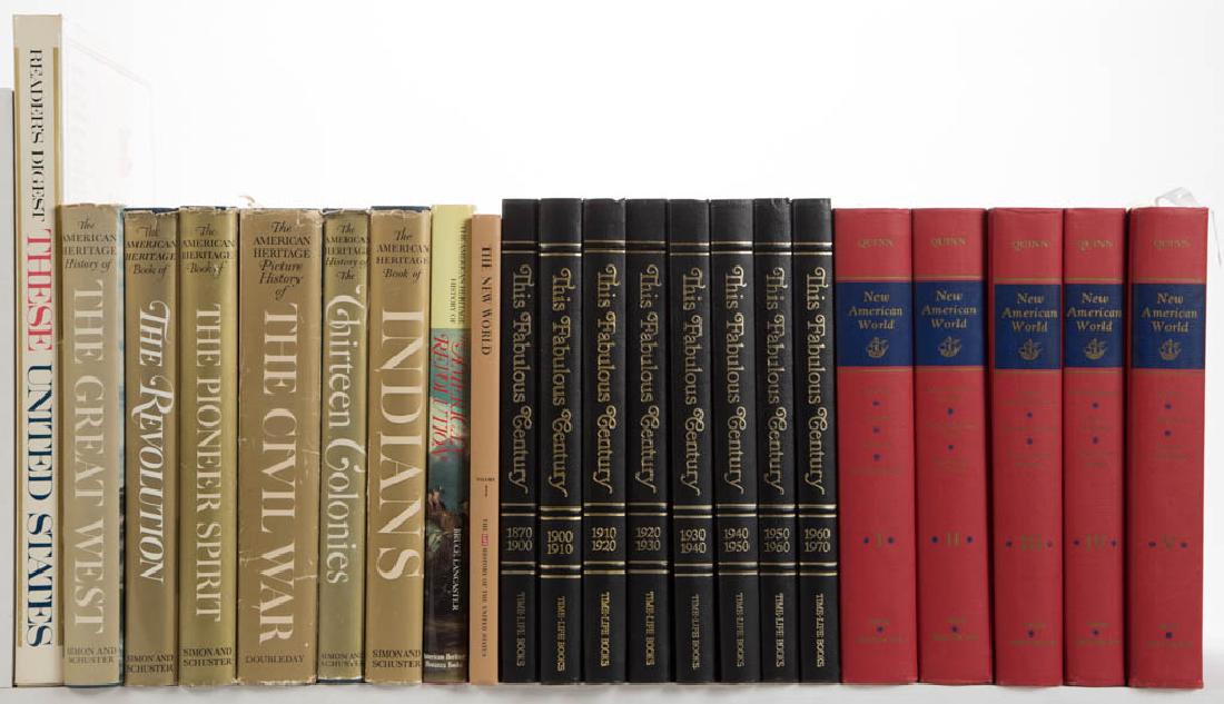 AMERICAN HISTORY AND RELATED VOLUMES, LOT OF 22: AMERICAN HISTORY AND RELATED VOLUMES, LOT OF 22, including David B. Quinn, ed., "New American World", 1979, Arno Press, five volume set. Hardcover, some with dust jackets. Excellent condition overall,