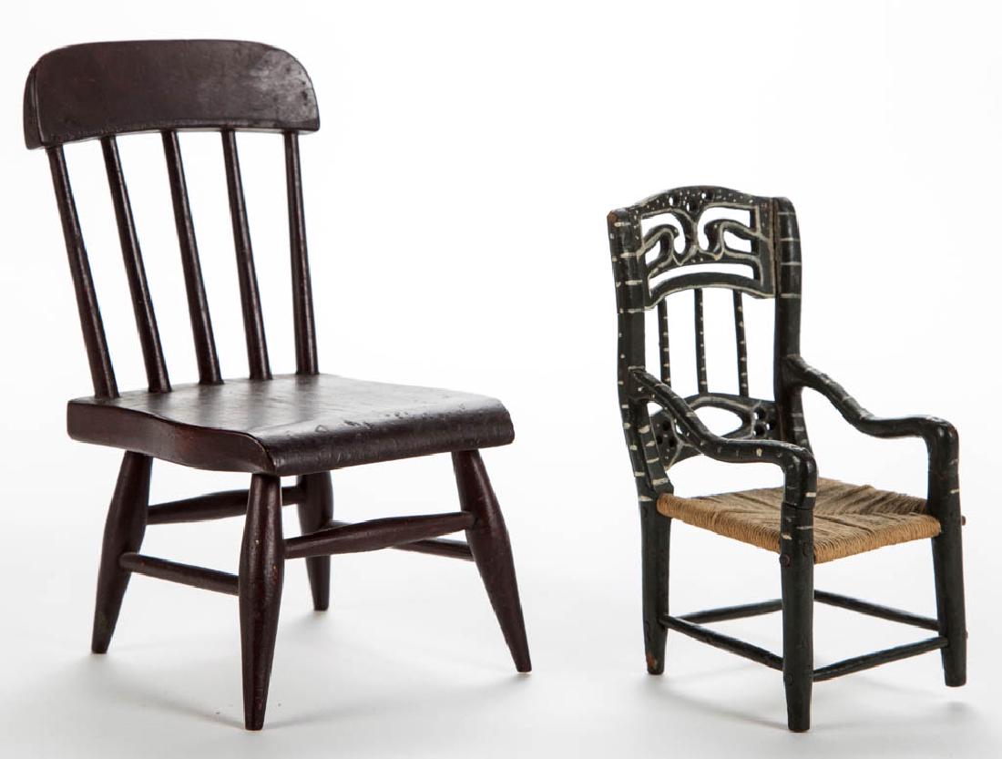 PAINTED MIXED-WOOD MINIATURE CHAIRS, LOT OF TWO (1 of 3)