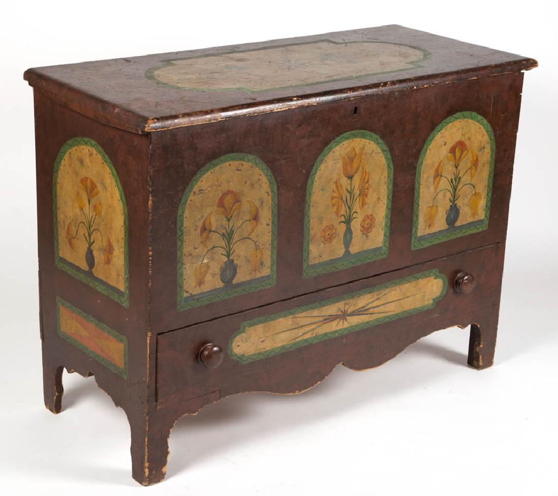 NEW ENGLAND PAINT-DECORATED PINE BLANKET CHEST (1 of 3)