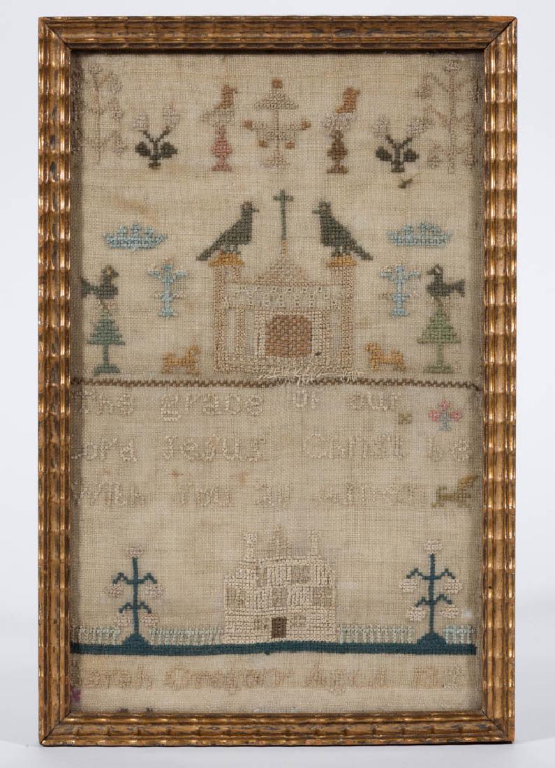 AMERICAN OR BRITISH PICTORIAL NEEDLEWORK SAMPLER (1 of 1)