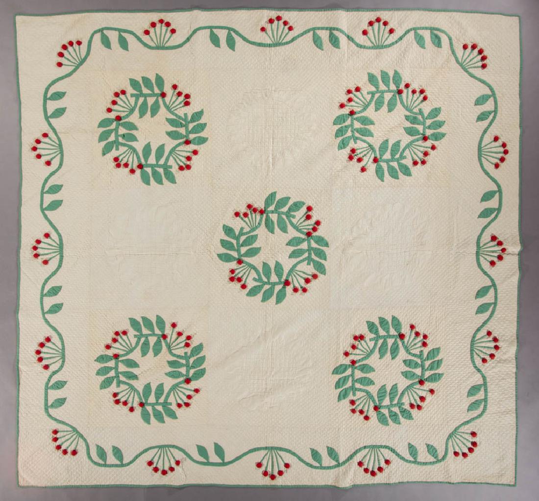 VIRGINIA CHERRY WREATH APPLIQUE AND TRAPUNTO QUILT (1 of 6)