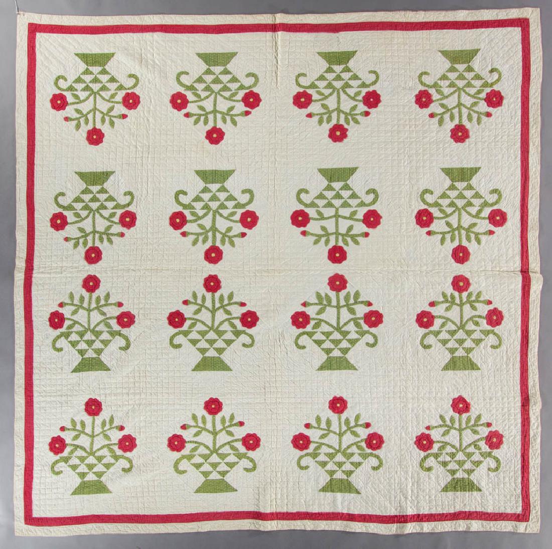 PENNSYLVANIA ROSE IN BASKET PIECED AND APPLIQUE QUILT (1 of 6)