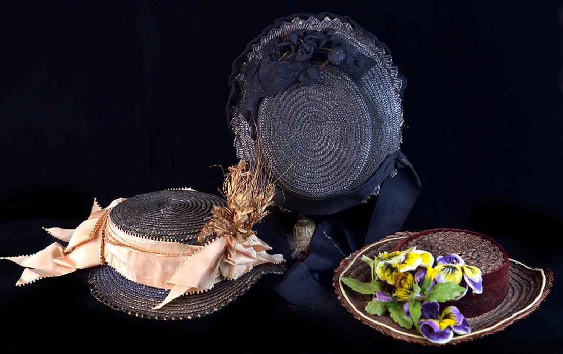 VICTORIAN LADY'S SUMMER STRAW HATS, LOT OF THREE (1 of 5)