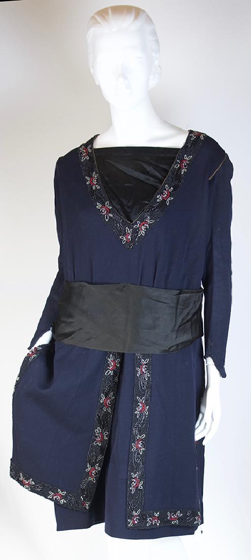 VINTAGE BEADED WOOL DRESS WITH SASH (1 of 4)