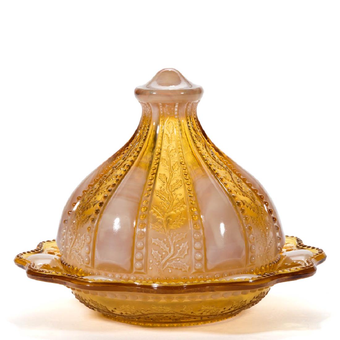 GREENTOWN NO. 450 / HOLLY AMBER COVERED BUTTER DISH (1 of 1)