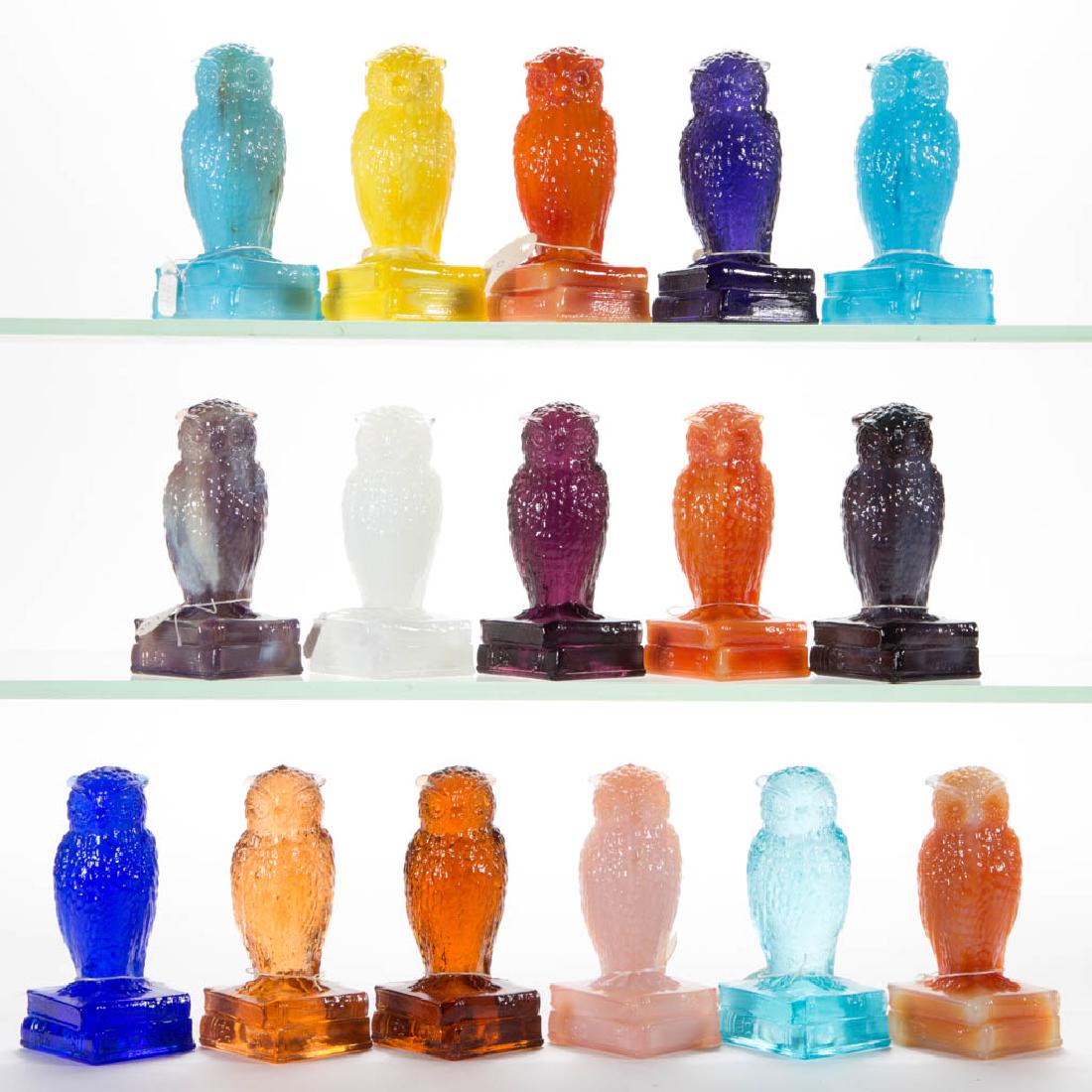 DEGENHART GLASS OWL FIGURES, LOT OF 16