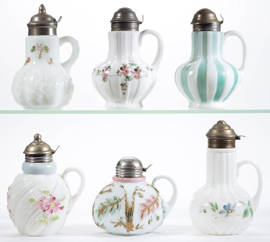 ASSORTED OPAQUE WHITE / MILK GLASS SYRUP PITCHERS, LOT (1 of 1)