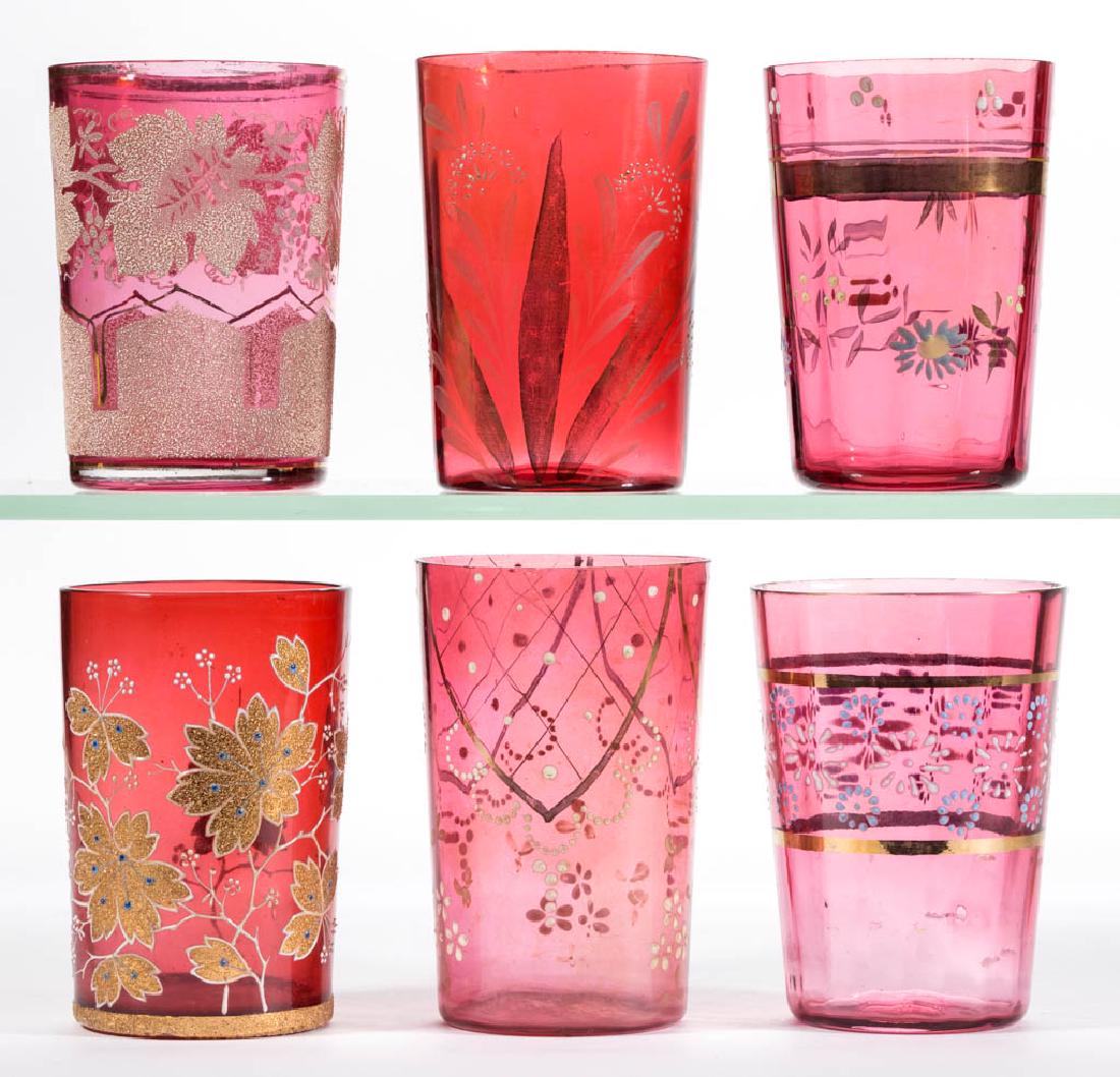 ASSORTED CRANBERRY AND ENAMEL-DECORATED GLASS TUMBLERS, (1 of 1)
