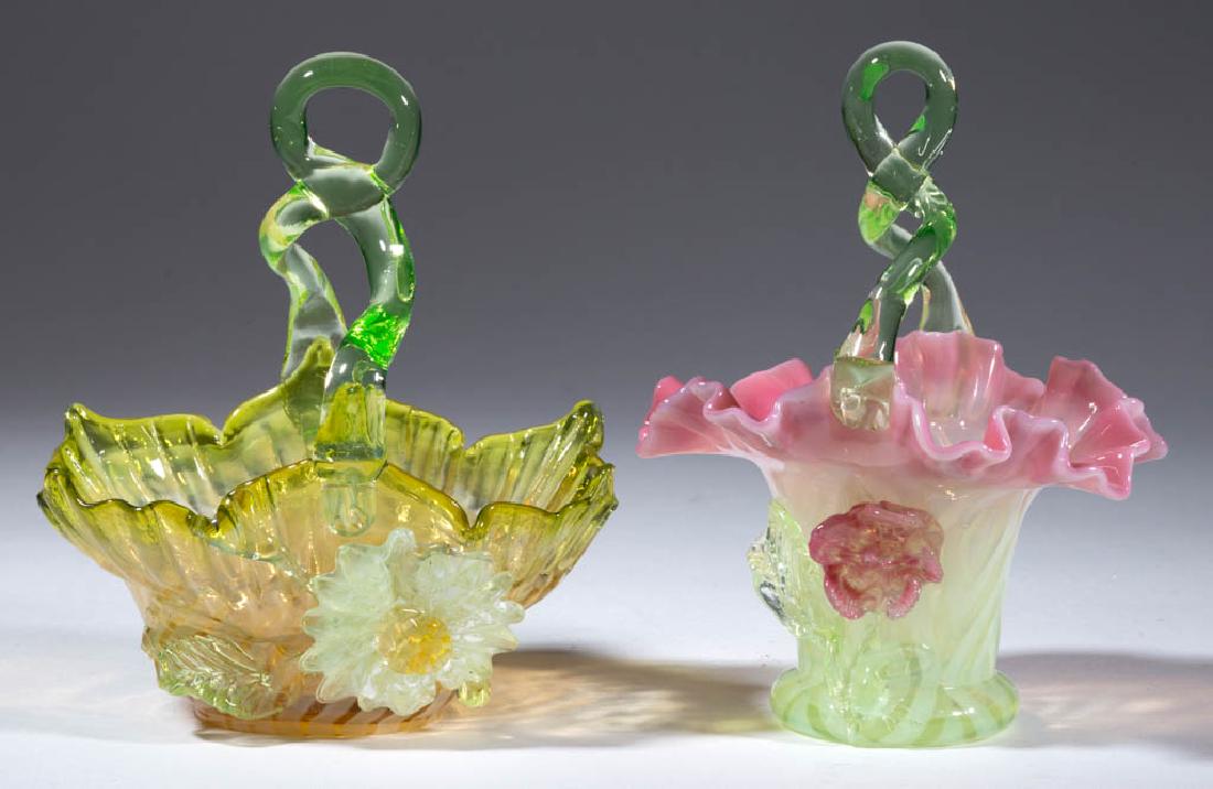 VICTORIAN APPLIED-DECORATION OPALESCENT GLASS BASKETS, (1 of 1)