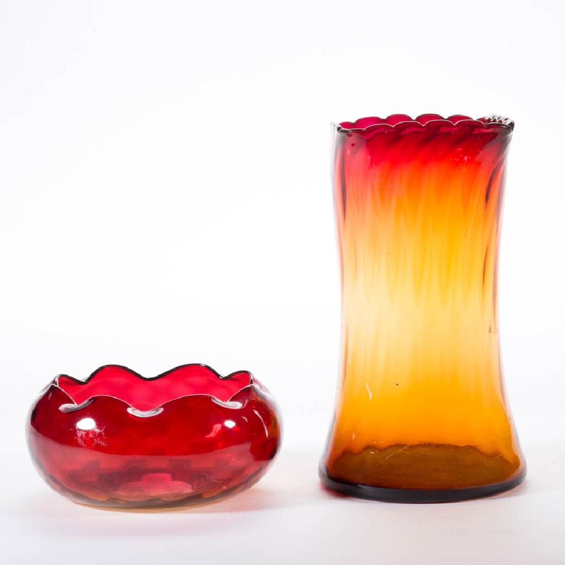 ASSORTED BLOWN OPTIC AMBERINA TABLE ARTICLES, LOT OF (1 of 1)