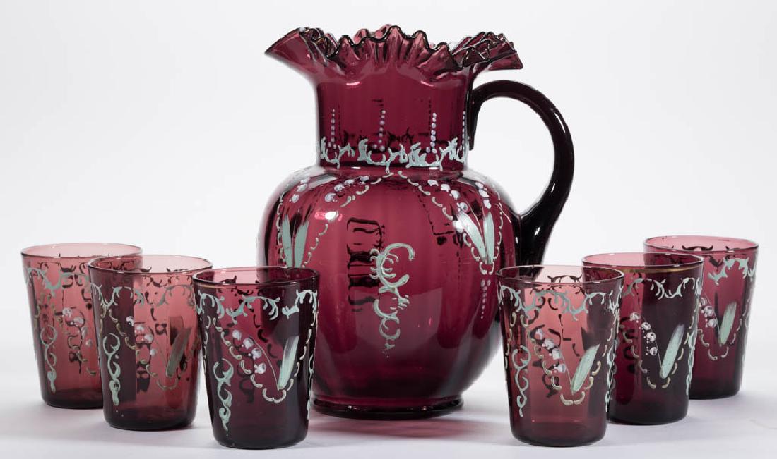 VICTORIAN ENAMEL-DECORATED SEVEN-PIECE WATER SET (1 of 1)