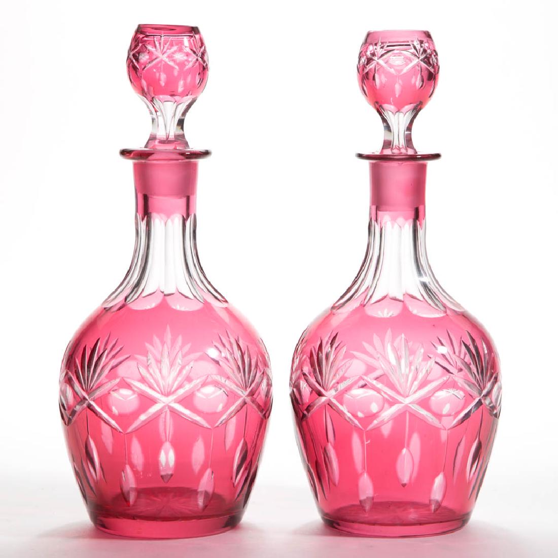 CUT OVERLAY FAN AND TASSEL PAIR OF QUART DECANTERS (1 of 1)