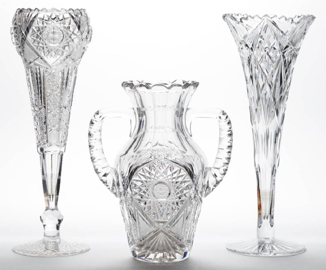 ASSORTED BRILLIANT CUT GLASS VASES, LOT OF THREE (1 of 1)