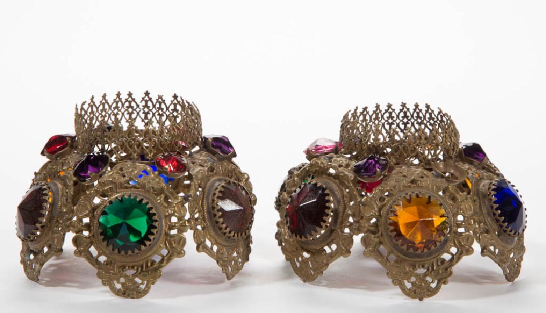 VICTORIAN BRASS AND JEWELED PAIR OF MINIATURE LAMP (1 of 1)