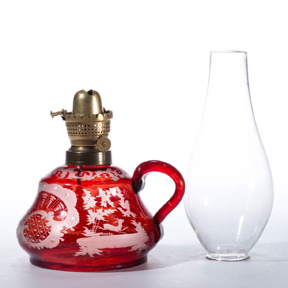 RUBY-STAINED AND ENGRAVED KEROSENE FINGER LAMP (1 of 1)