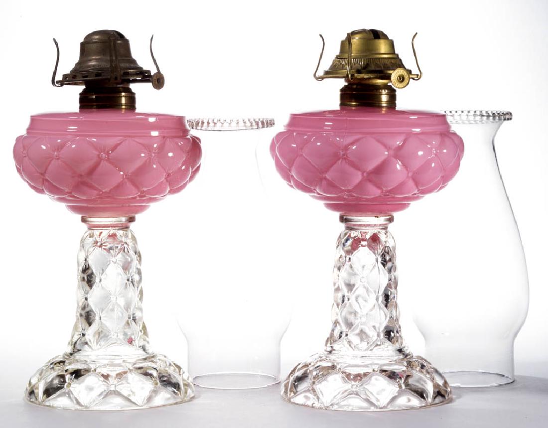 QUILT / FLORETTE PAIR OF KEROSENE STAND LAMPS (1 of 1)