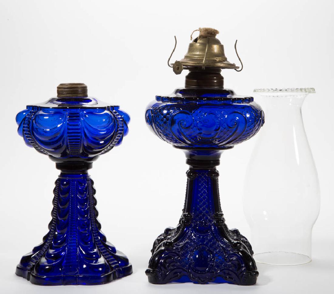 ASSORTED PRESSED PATTERNED KEROSENE LAMPS, LOT OF TWO (1 of 1)