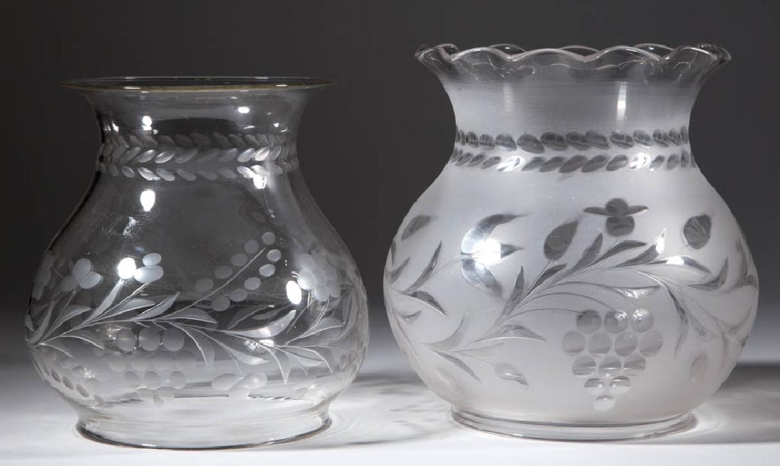FREE-BLOWN CUT AND ENGRAVED LAMP SHADES, LOT OF TWO (1 of 1)