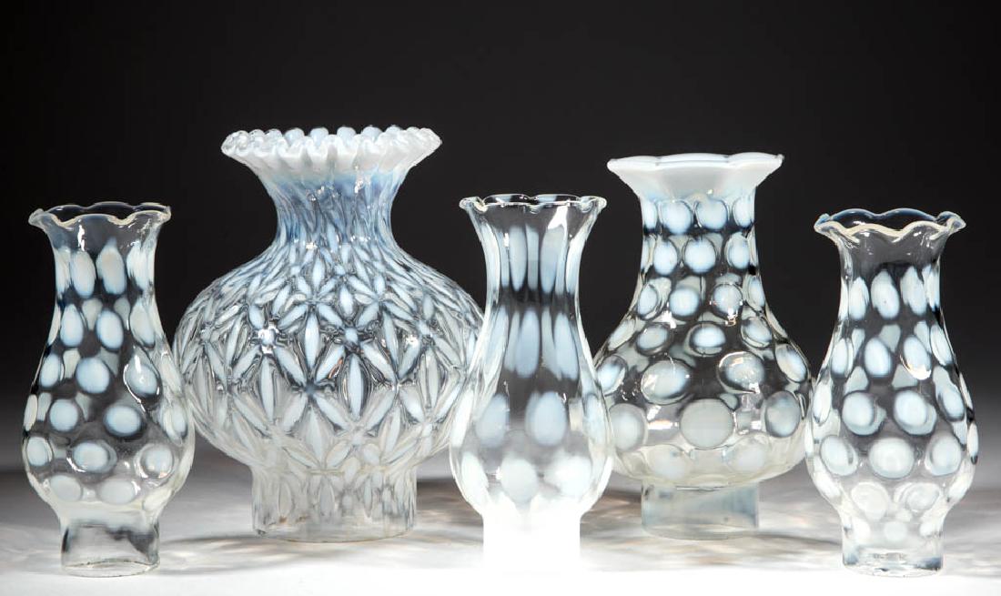ASSORTED FENTON OPALESCENT LAMP CHIMNEYS, LOT OF FIVE (1 of 1)