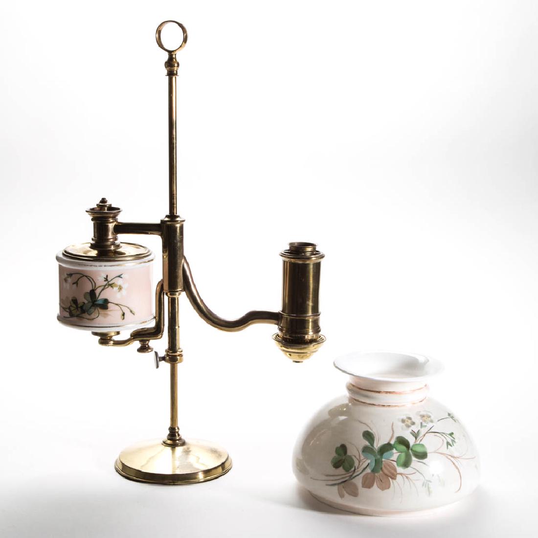 BRASS AND GLASS SINGLE-ARM STUDENT LAMP (1 of 1)