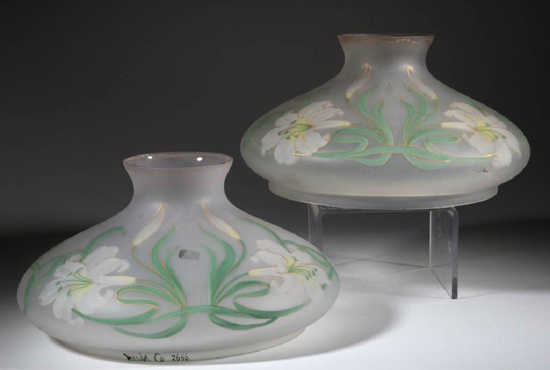 HANDEL FROSTED AND REVERSE-PAINTED PAIR OF LAMP SHADES (1 of 2)