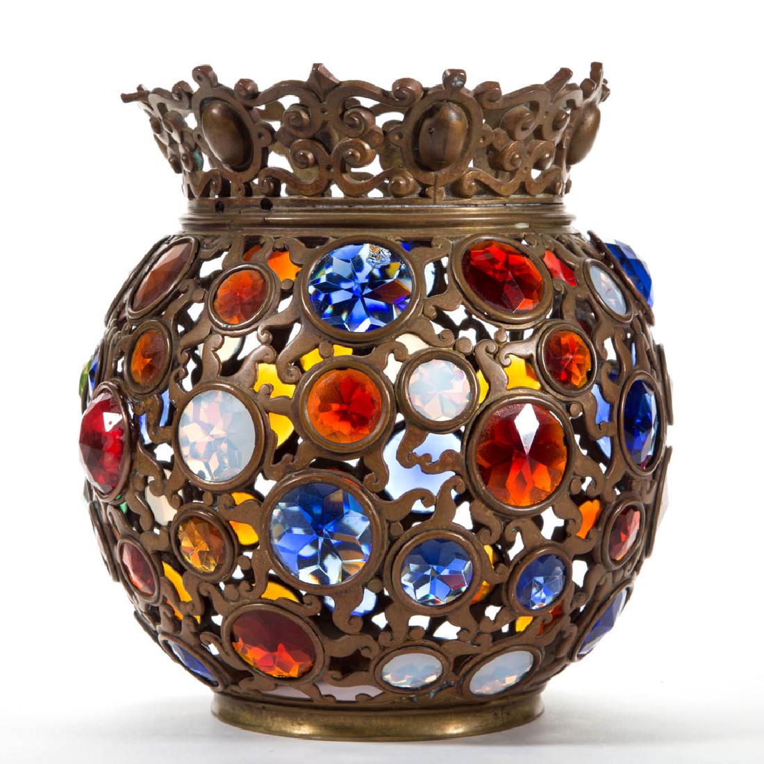 VICTORIAN BRASS AND JEWELED LAMP SHADE (1 of 1)