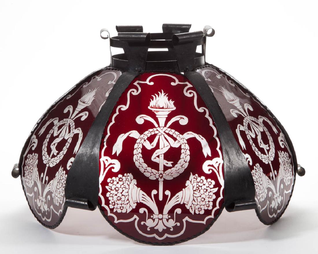 METAL AND GLASS TORCH AND WREATH - RUBY-STAINED LAMP (1 of 1)