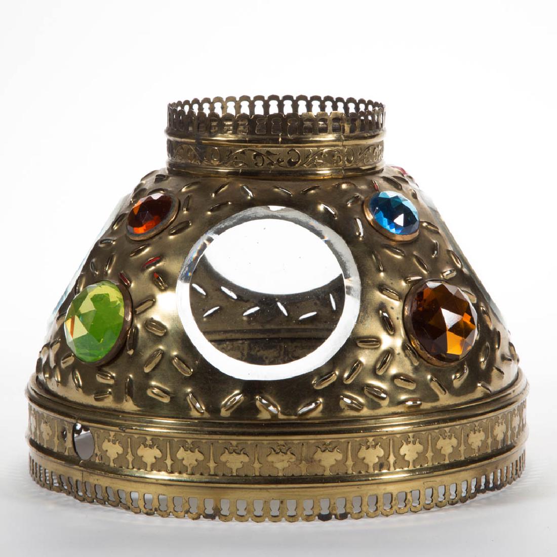 VICTORIAN PUNCHED BRASS AND JEWELLED LAMP SHADE (1 of 1)
