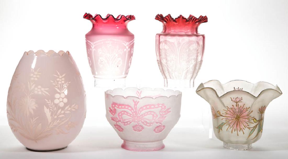ASSORTED VICTORIAN GLASS LAMP SHADES, LOT OF FIVE (1 of 1)