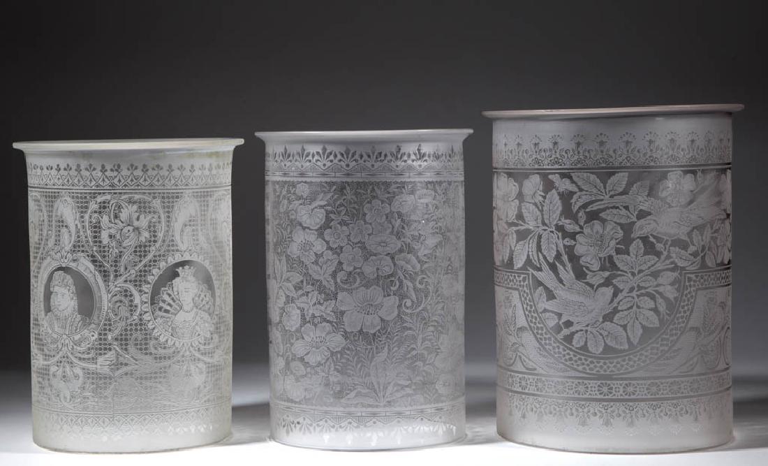 ASSORTED VICTORIAN ACID-ETCHED HALL LAMP SHADES, LOT OF (1 of 1)