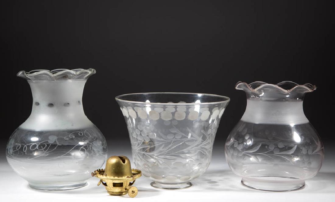 ASSORTED FREE-BLOWN AND ENGRAVED LAMP SHADES, LOT OF (1 of 1)