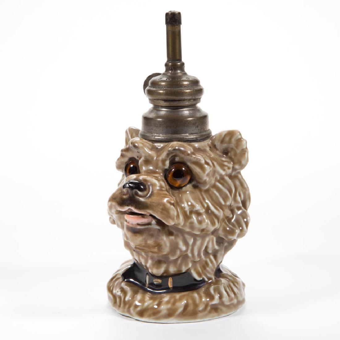 TERRIER DOG FIGURAL PORCELAIN MINIATURE FINGER LAMP (1 of 1)