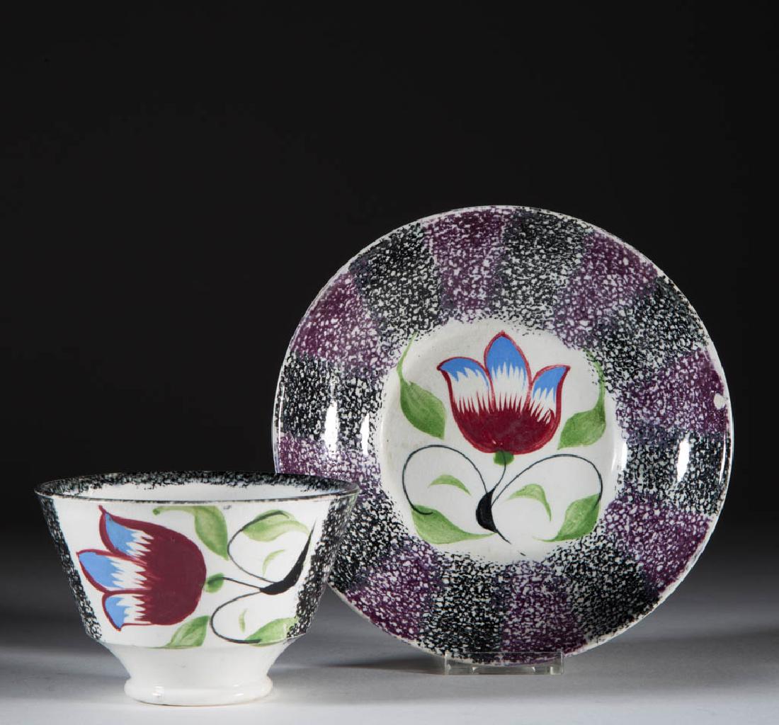 ENGLISH SPATTERWARE CERAMIC TEABOWL AND SAUCER SET (1 of 1)