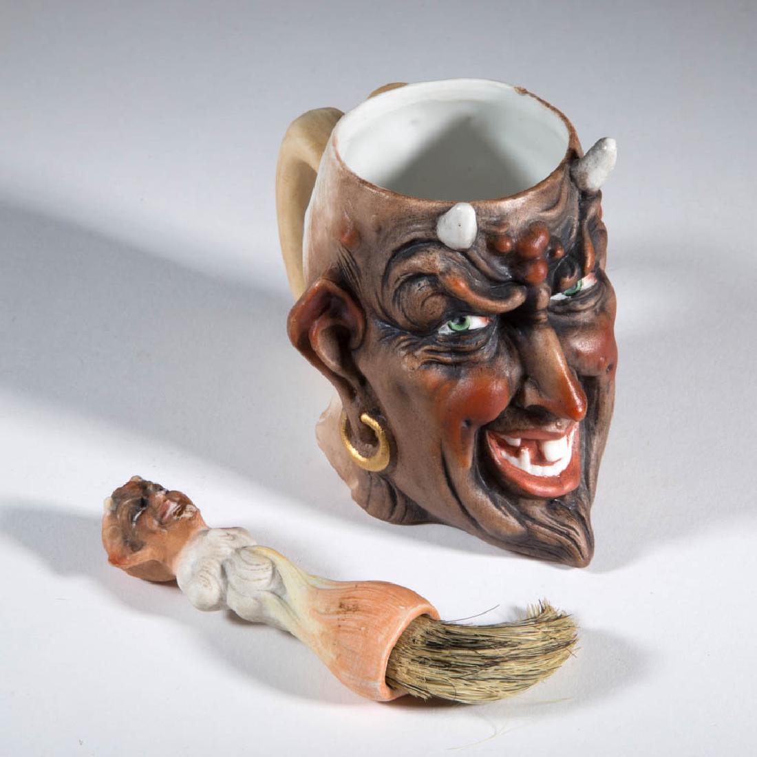 GERMAN BISQUE DEVIL SHAVING MUG AND BRUSH (1 of 1)