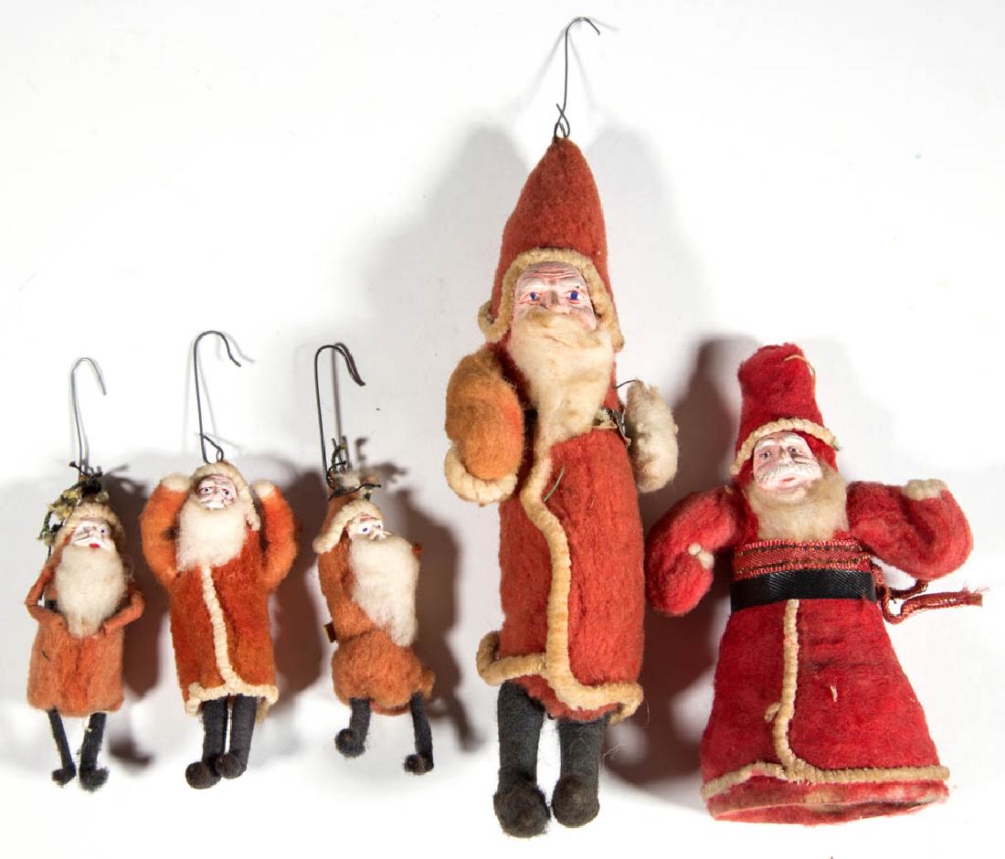 GERMAN COTTON SANTA CLAUS ORNAMENTS, LOT OF FIVE (1 of 1)