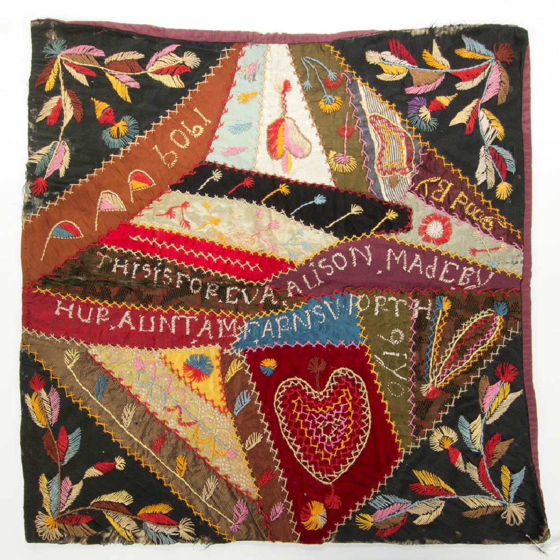 PENNSYLVANIA EMBROIDERED CRAZY QUILT PILLOW CASE